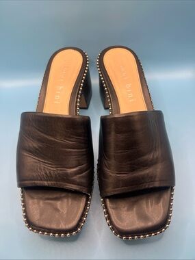 Gianni Bini Roemer Ball Chain Black Platform Slide Mule Chunky Heels Wms 9.5M